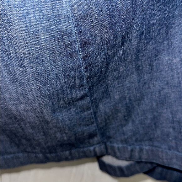 Anne Klein 12 Denim Blue Long Tab Roll up Sleeve Gold Tone Zip Front Dress - Picture 6 of 11